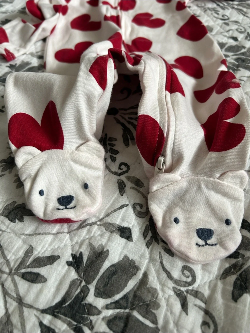 Carter's White Footed Sleeper with Red Heart Print